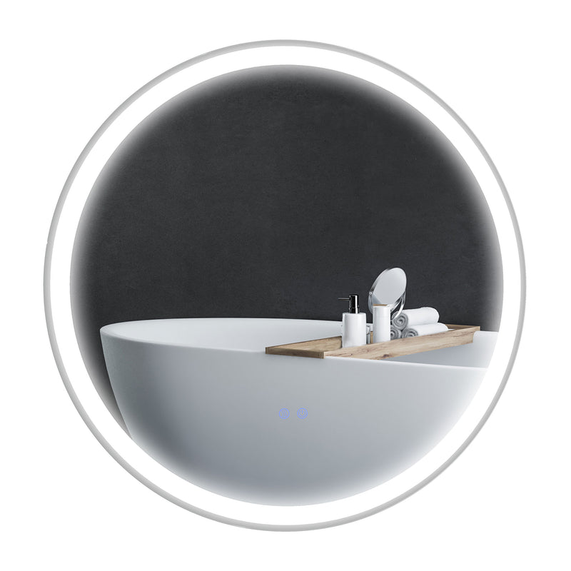 Round Bathroom Mirror with LED Lights, 3 Temperature Colours, Defogging Film, Aluminium Frame, Hardwired, 70 x 70 cm