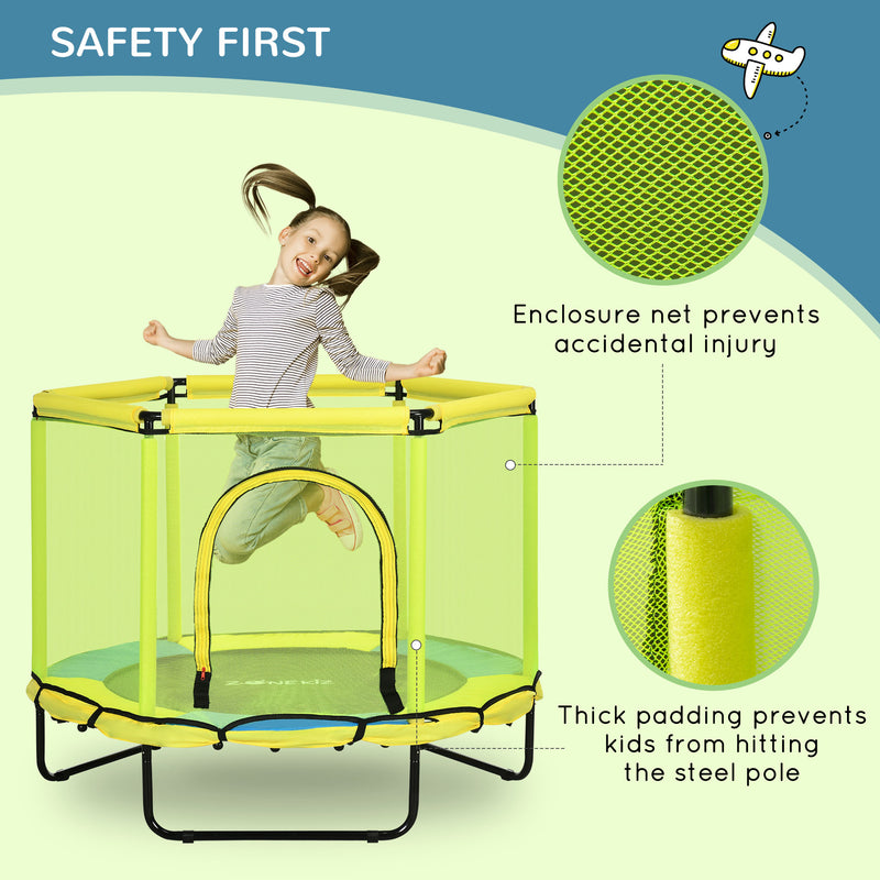140 cm Kids Trampoline, Hexagon Indoor Bouncer Jumper with Security Enclosure Net, Bungee Gym for Children 1-6 Years Old, Yellow