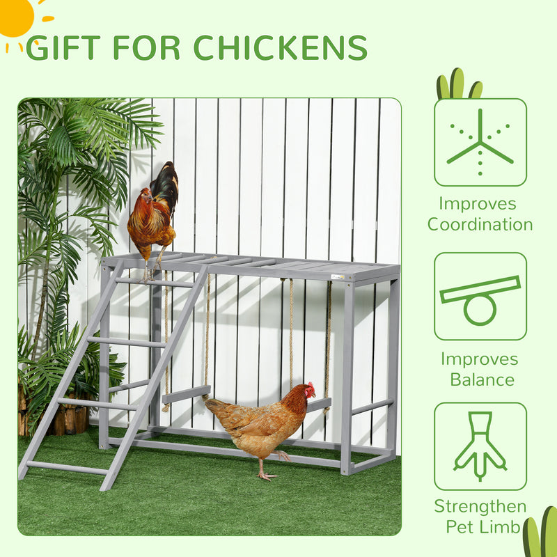 Chicken Activity Play with Swing Set for 3-4 Birds, Wooden Chicken Coop, Grey