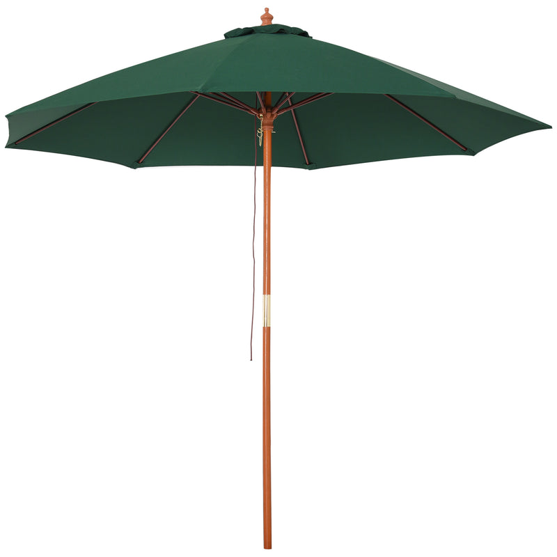 2.5m Wood Garden Parasol Sun Shade Patio Outdoor Market Umbrella Canopy with Top Vent, Dark Green