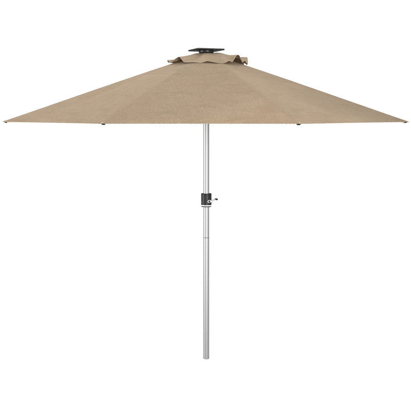 LED Patio Umbrella, Lighted Deck Umbrella with 4 Lighting Modes, Solar & USB Charging, Khaki