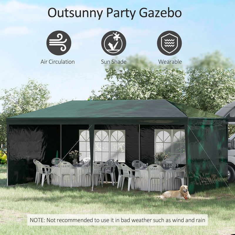 6x3 m Party Tent Gazebo Marquee Outdoor Patio Canopy Shelter with Windows and Side Panels, Green