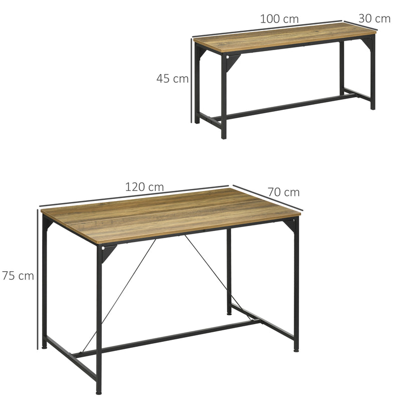 Dining Table and Bench Set for 4, Kitchen Table with 2 Benches, Space Saving Dining Room Sets, Natural