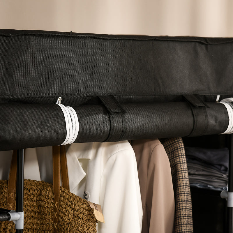Fabric Wardrobe, Portable Wardrobe with 10 Shelves, 1 Hanging Rail, Foldable Closets, 150 x 43 x 162.5 cm, Black