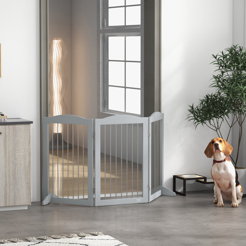 Foldable Dog Gate, Freestanding Pet Gate, with Two Support Feet, for Staircases, Hallways, Doorways - Grey