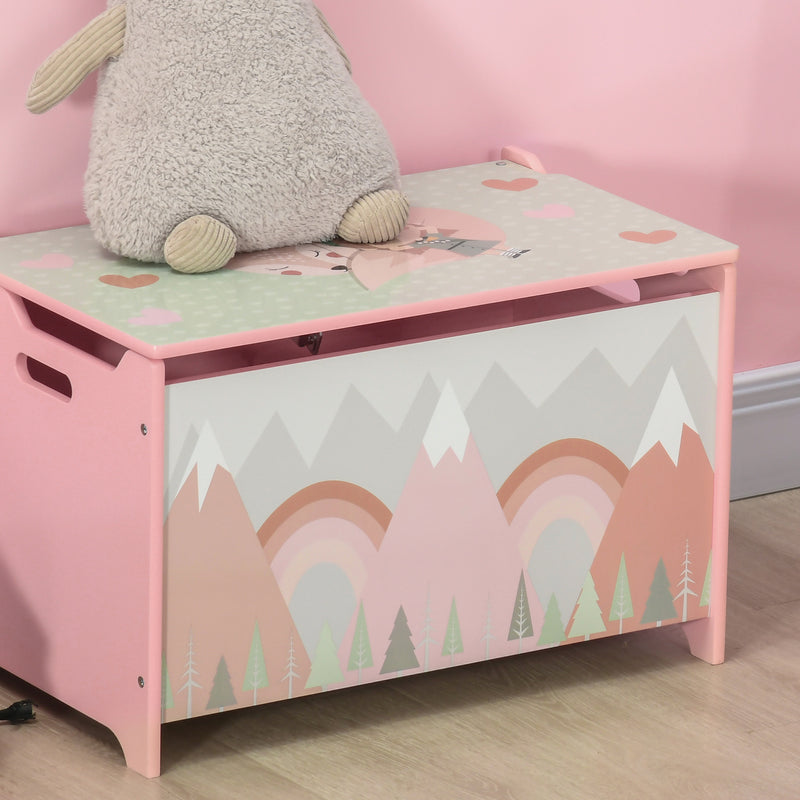 Toy Box for Girls Boys, Kids Toy Chest with Lid Safety Hinge, Cute Animal Design, Pink