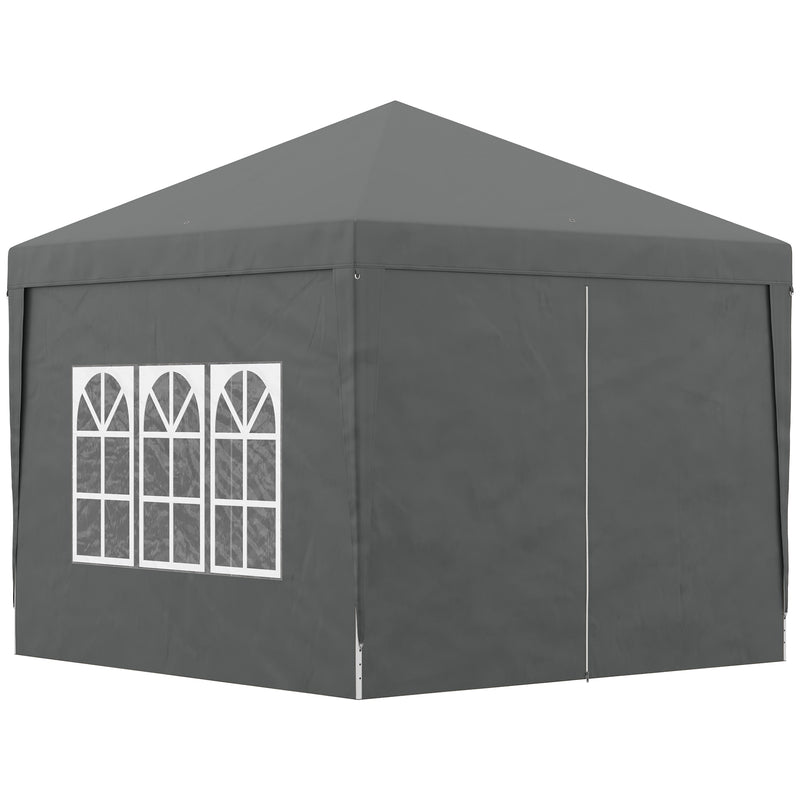 3 x 3 Meters Pop Up Water Resistant Gazebo Wedding Camping Party Tent Canopy Marquee with Carry Bag and 2 Windows, Grey