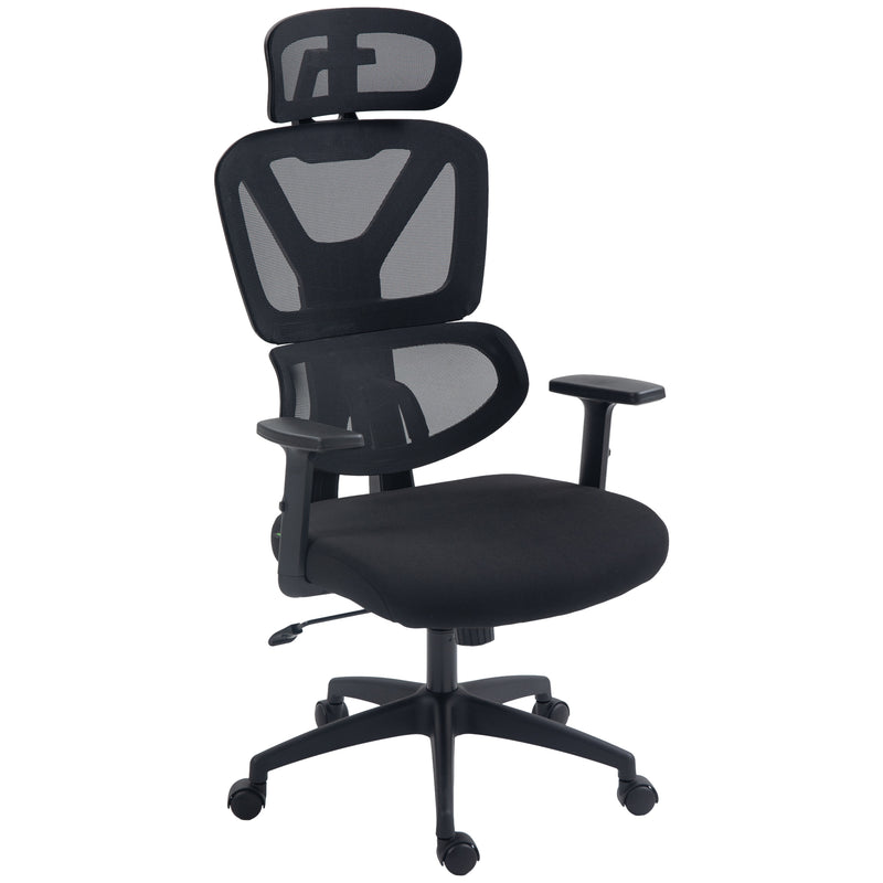 Mesh Office Chair, Height Adjustable Desk Chair with Lumbar Support, Swivel Wheels and Adjustable Headrest, Black