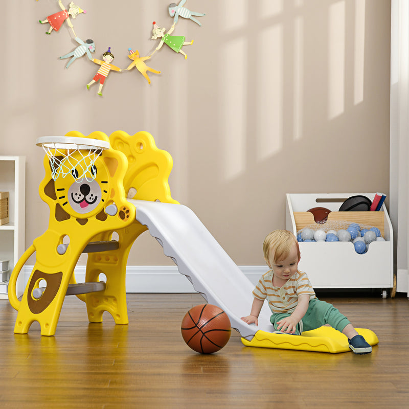 Baby Slide with Basketball Hoop, Easy to Assemble Kids Slide for Indoor Use, for Ages 18-36 Months - Yellow