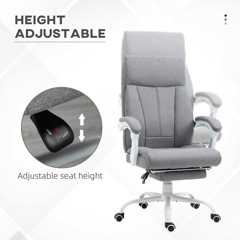 Executive Office Chair, Fabric Reclining Desk Chair with Foot Rest, Arm, Swivel Wheels, Adjustable Height, Grey