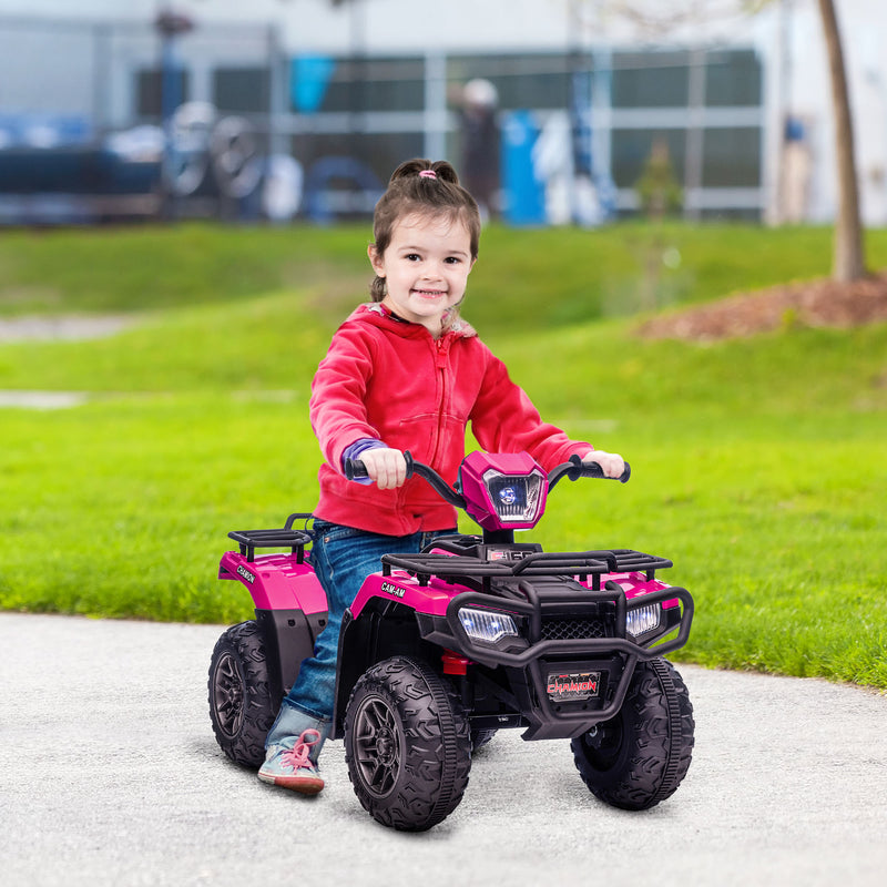 12V Kids Quad Bike with Forward Reverse Functions, Ride On ATV with Music, LED Headlights, for Ages 3-5 Years - Pink