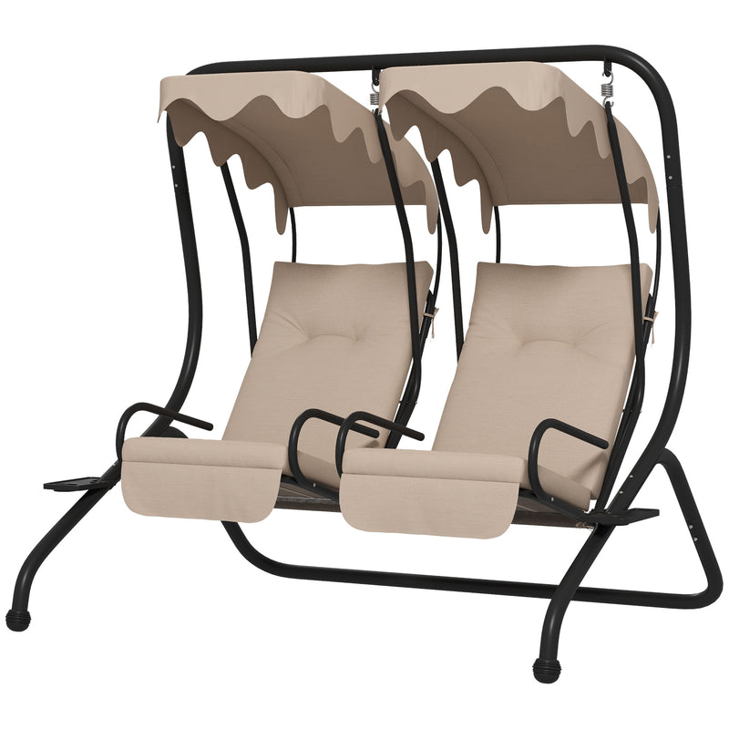 Canopy Swing Chair Modern Garden Swing Seat Outdoor Relax Chairs w/ 2 Separate Chairs, Cushions and Removable Shade Canopy, Beige