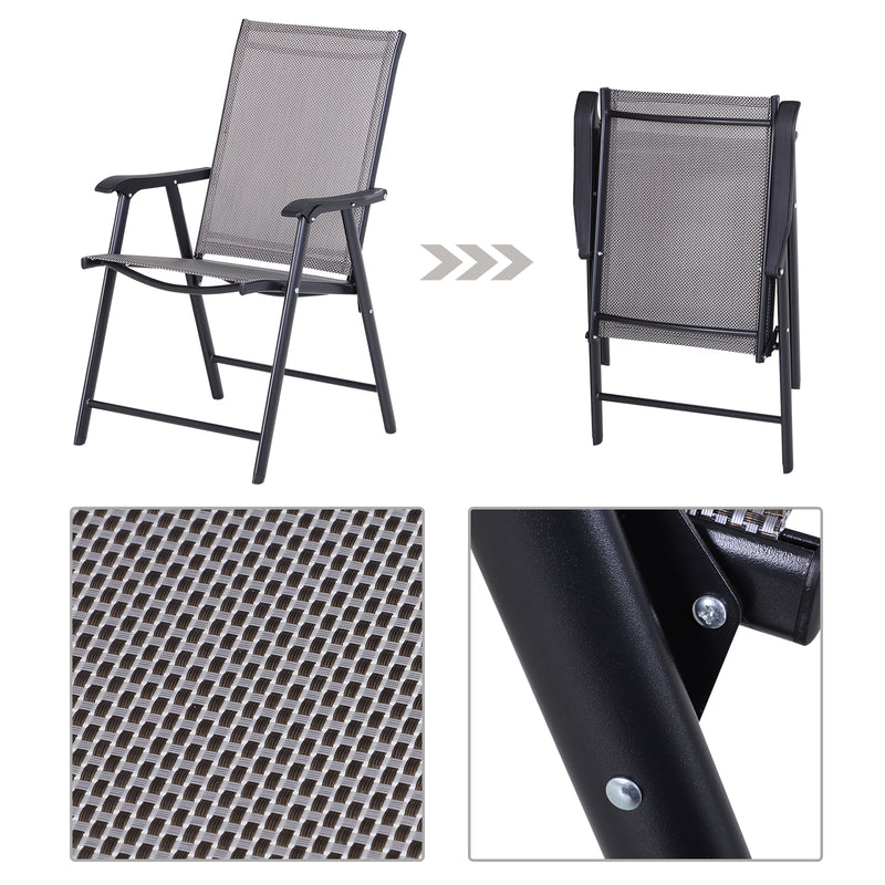 Set of 4 Folding Garden Chairs, Metal Frame Garden Chairs Outdoor Patio Park Dining Seat with Breathable Mesh Seat, Grey