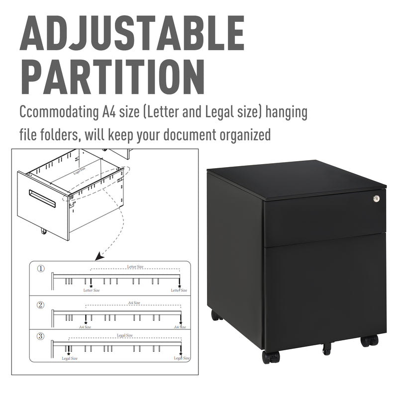Vertical File Cabinet Steel Lockable with Pencil Tray and Casters Home Filing Furniture for A4, Letters, Legal-sized Files, 39 x 48 x 48.5cm
