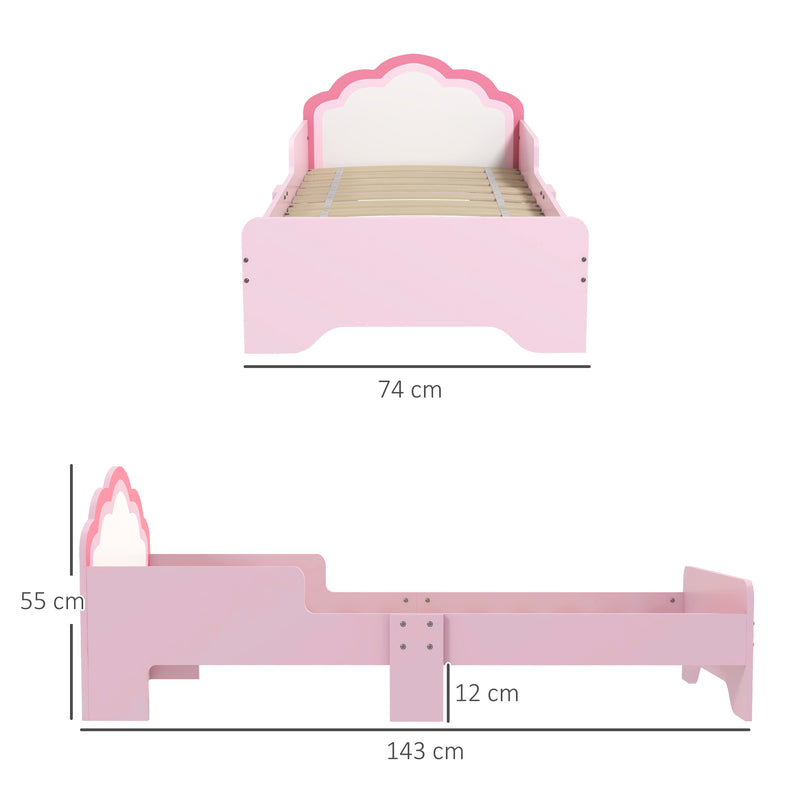 Toddler Bed Frame, Princess Bed for Kids, Cloud Design, 143 x 74 x 55 cm, Pink