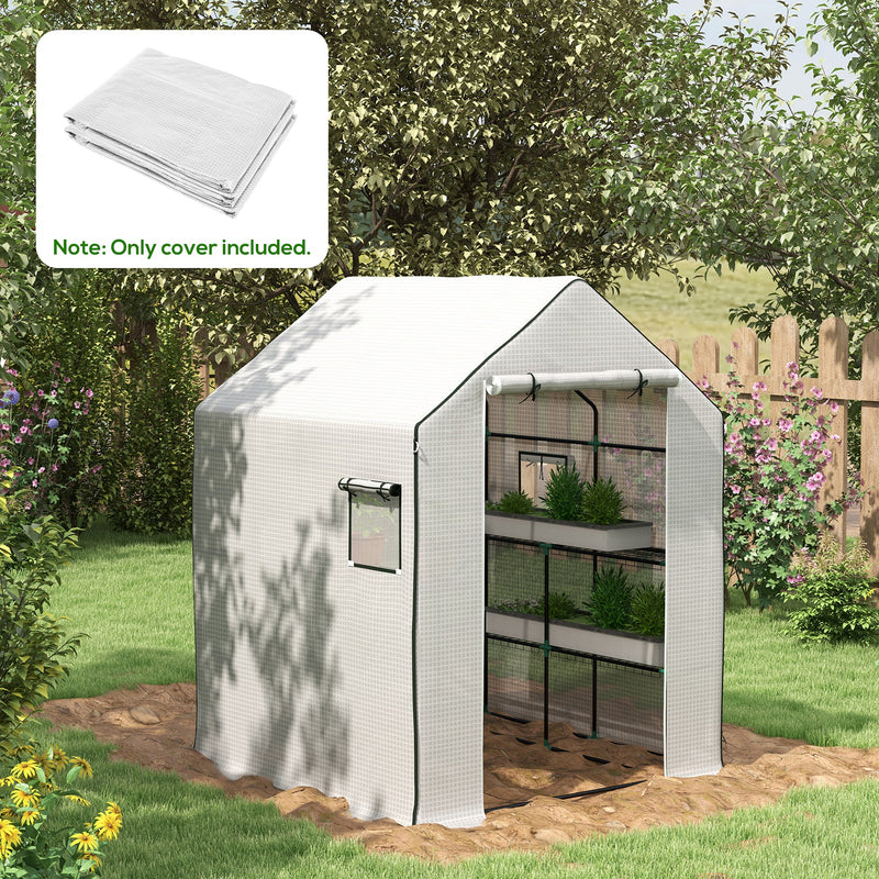 Greenhouse Cover Replacement Walk-in PE Hot House Cover with Roll-up Door and Windows, 140 x 143 x 190cm, White