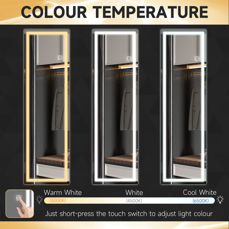 Dimming Full Length Mirror, 120 x 40cm Long Wall Mirror with 3 Colour LED, Smart Touch, Memory Function