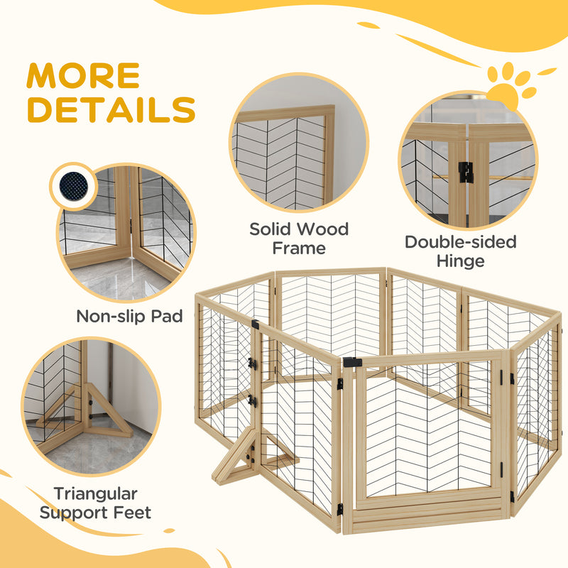 8 Panels Foldable Pet Playpen with Support Feet, for House, Doorway, Stairs, Small and Medium Dogs - Natural Wood Finish