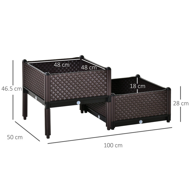 50cm x 50cm x 46.5cm Set of 2 Plastic Raised Garden Bed, Planter Box, Flower Vegetables Planting Container with Self-Watering Design