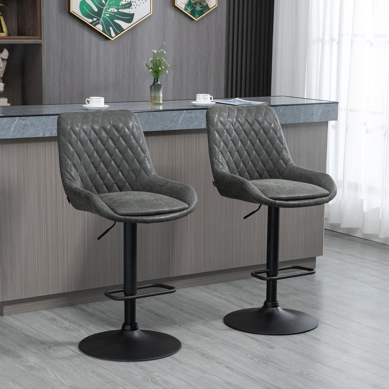 Retro Bar Stools Set of 2, Adjustable Kitchen Stool, Upholstered Bar Chairs with Back, Swivel Seat, Dark Grey