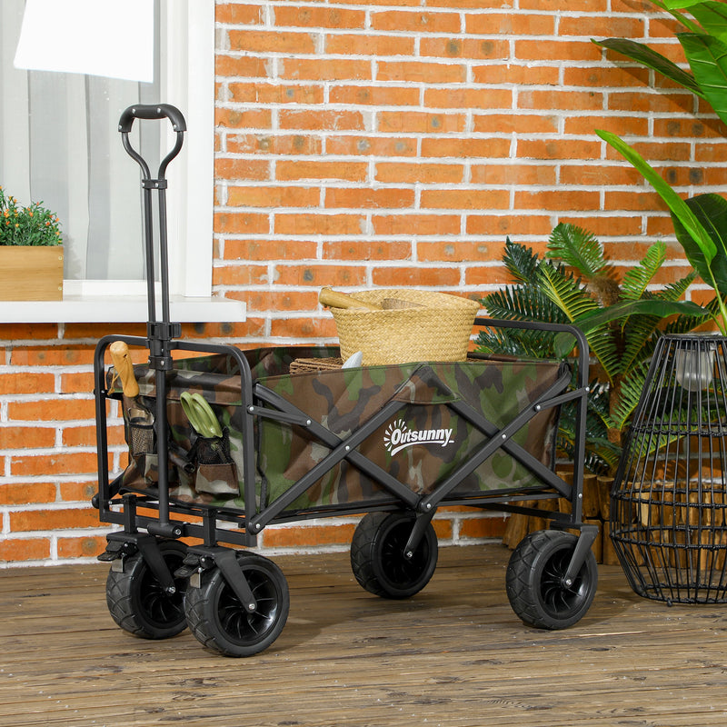Folding Garden Trolley, Outdoor Wagon Cart with Carry Bag, for Beach, Camping, Festival, 100KG Capacity, Camouflage