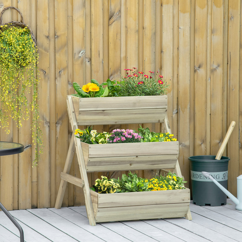 3 Tier Raised Garden Bed Wooden Elevated Planter Box Kit for Flower, Vegetable, Herb, 120 x 68 x 80cm, Green