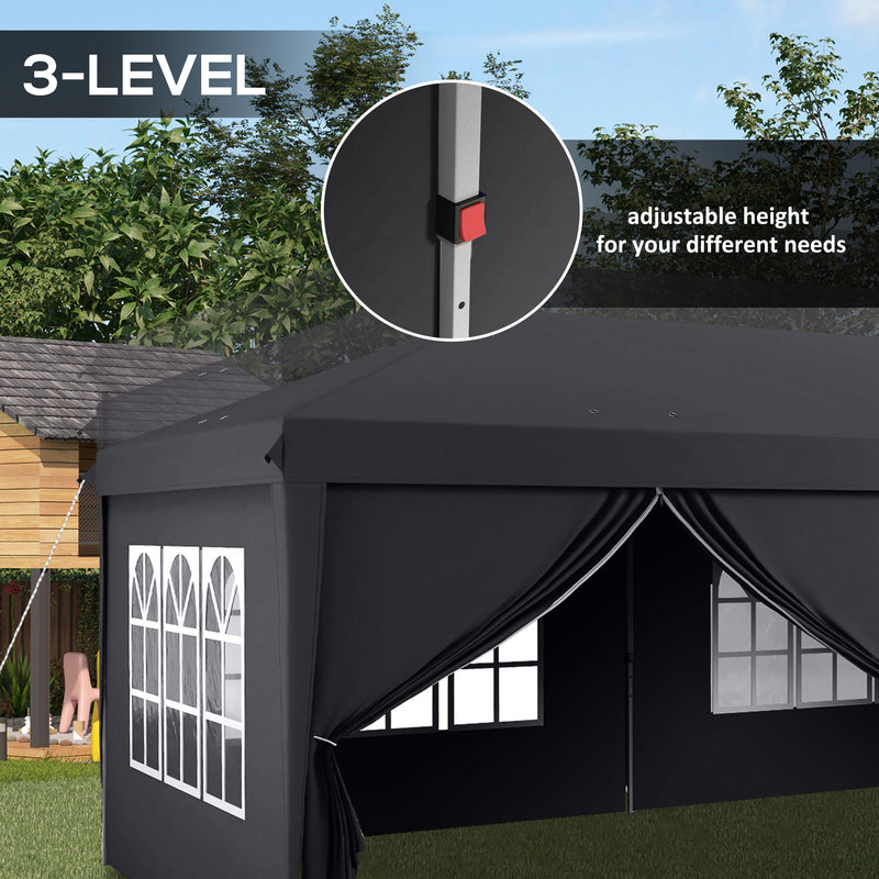 3 x 6 m Pop Up Gazebo with Sides and Windows, Height Adjustable Party Tent with Storage Bag for Garden, Camping, Event, Grey
