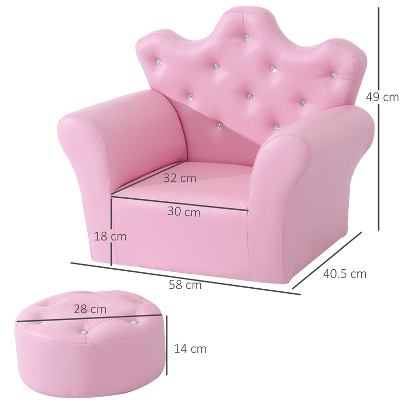 Children Kids Sofa Set Armchair Chair Seat with Free Footstool PU Leather Pink