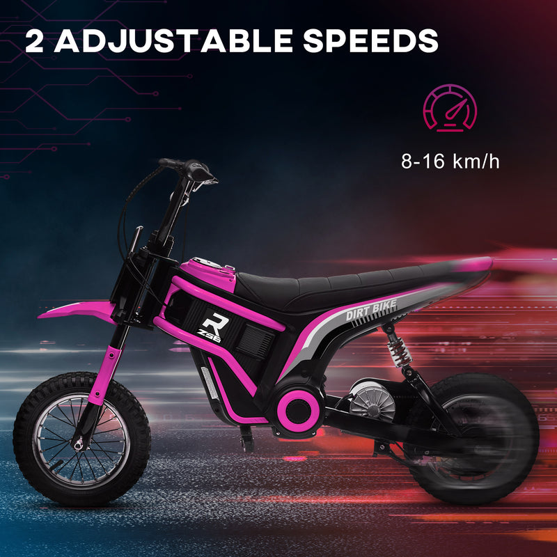 24V Electric Motorbike, Dirt Bike with Twist Grip Throttle, Music Horn, 12" Pneumatic Tyres, 16 Km/h Max. Speed, Pink
