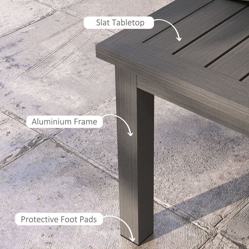 Aluminium Outdoor Side Table, Slat Patio Coffee Table with Wood Grain Effect for Garden, Balcony, 100cm x 60cm, Brown