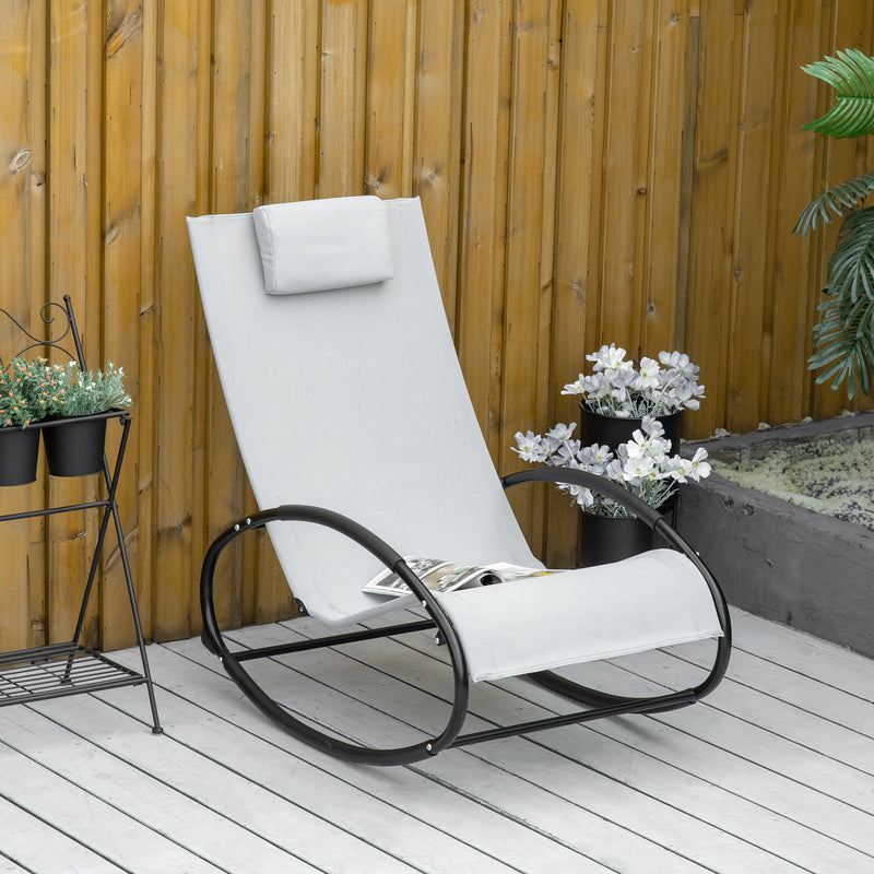 Outdoor Rocking Chair Sun Lounger Recliner Rocker with Texteline Fabric Patio Garden Relaxer with Pillow Grey