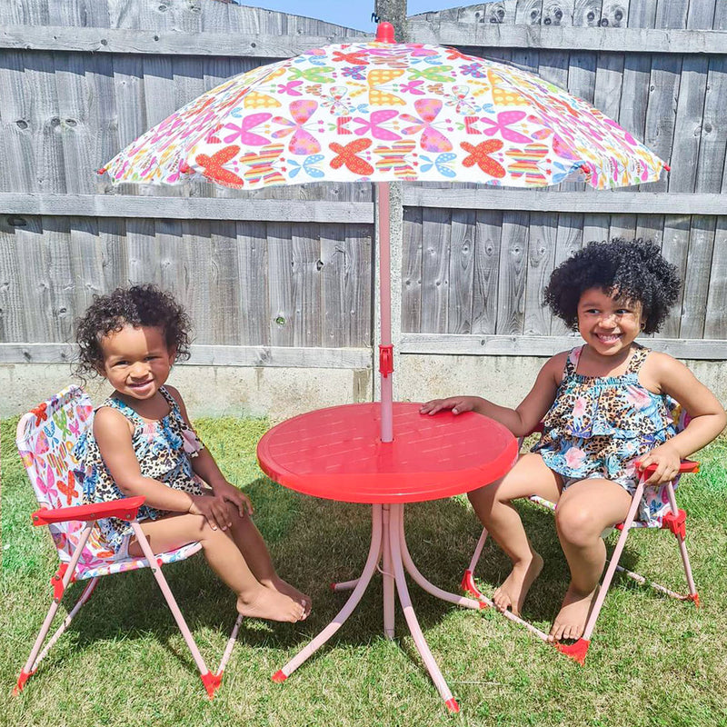Kids Folding Picnic Table and Chairs Set Color Stripes Outdoor w/ Parasol