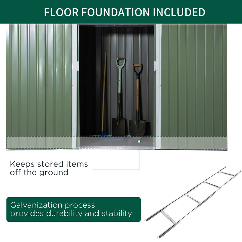 9 x 4.5 ft Pent Roof Metal Garden Storage Shed Corrugated Steel Tool Box with Foundation Ventilation & Doors, Light Green