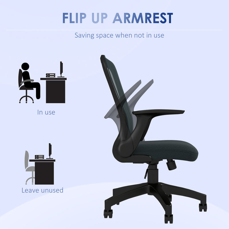 Ergonomic Office Chair, Mesh Desk Chair with Flip-up Armrest, Lumbar Back Support, Swivel Wheels, Grey
