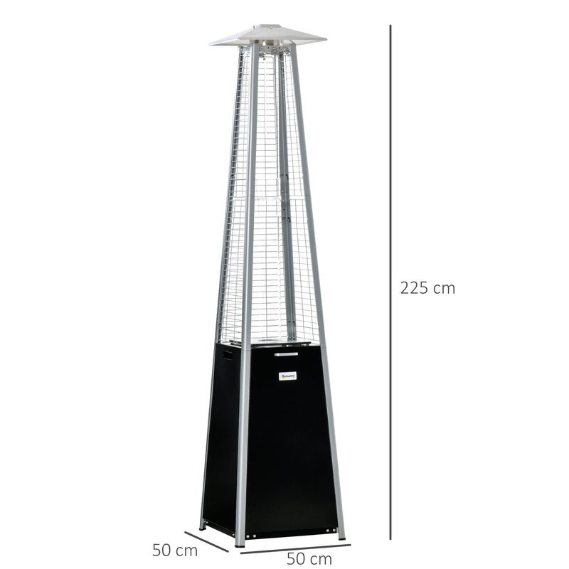 11.2KW Outdoor Patio Gas Heater Freestanding Pyramid Propane Heater Garden Tower Heater with Wheels, Dust Cover, Black, 50 x 50 x 225cm