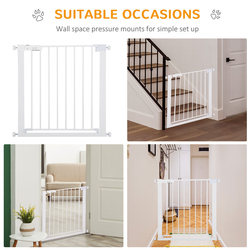 Adjustable Pet Safety Gate Dog Barrier Home Fence Room Divider Stair Guard Mounting White (76 H x 75-82W cm)