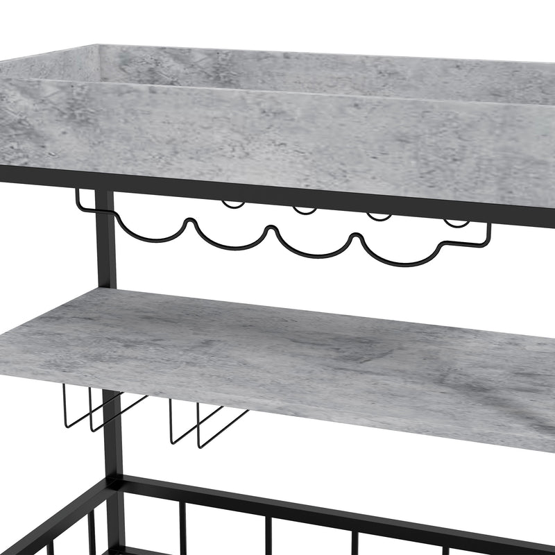 3-Tier Kitchen Cart, Kitchen Island with Storage Shelves, Removable Tray, Wine Racks, Glass Holders, Faux Marbled Grey