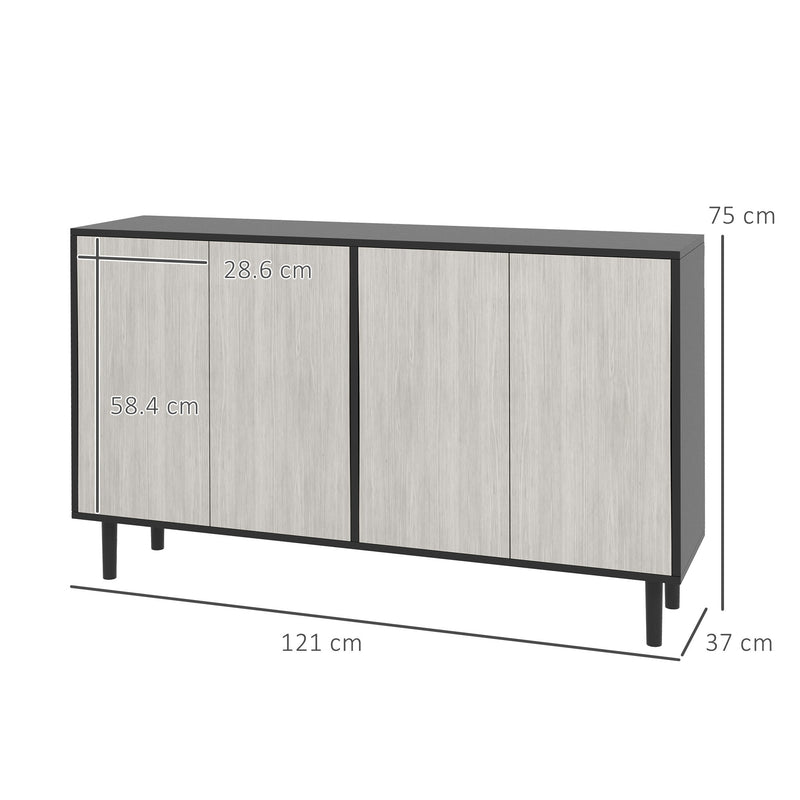 Kitchen Sideboard Storage Cabinet for Living Room with Adjustable Shelves 4 Doors and Pine Wood Legs Black