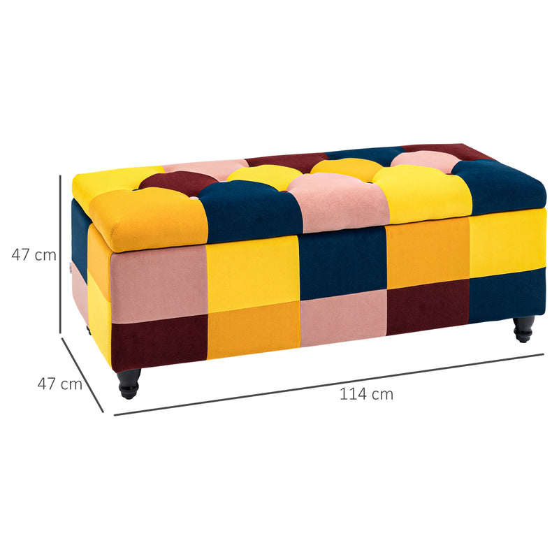 114 x 47 x 47cm Velvet Storage Ottoman, Button-tufted Footstool Box, Toy Chest with Lid for Living Room, Bedroom, Multicoloured