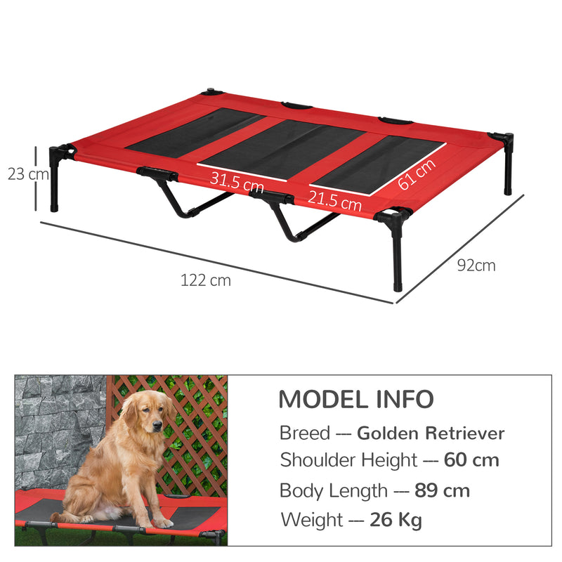Raised Dog Bed Cooling Elevated Pet Cot with Breathable Mesh for Indoor Outdoor Use Red, X Large, 122 x 92 x 23cm