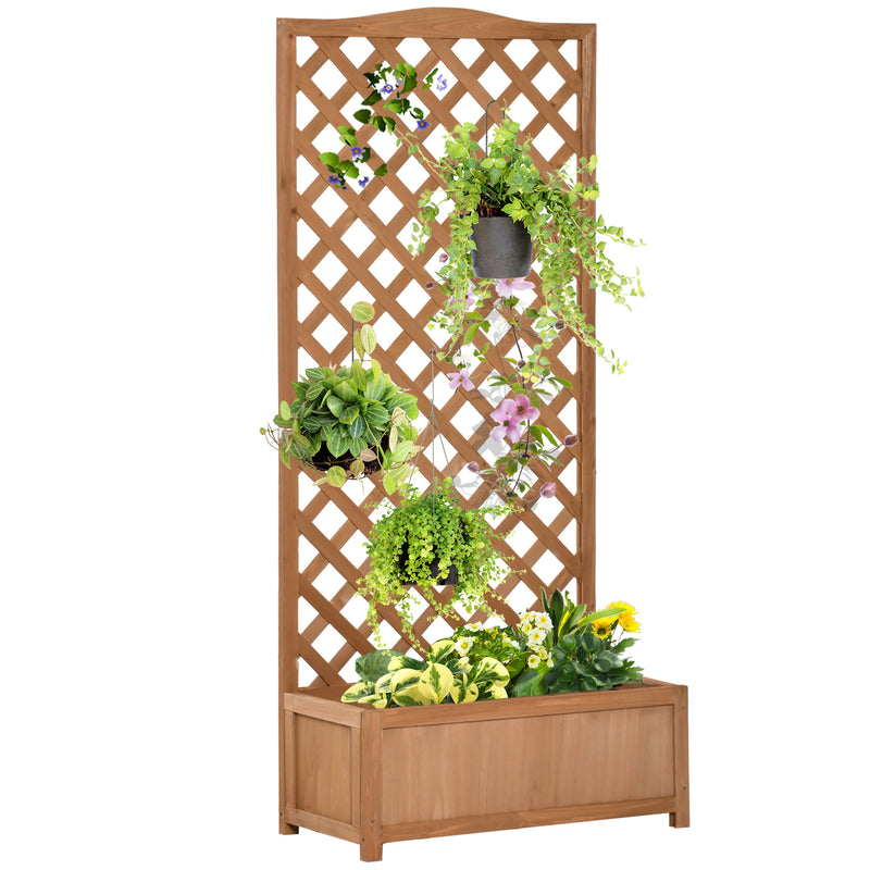 Garden Wooden Planter Box with Trellis Free Standing Flower Raised Bed with Lattice for Climbing Plants, 76cm x 36cm x 170cm, Brown