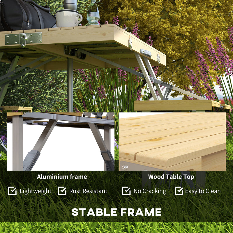 Aluminium Frame Folding Picnic Table, Portable Camping Table and Chairs Set with Umbrella Hole
