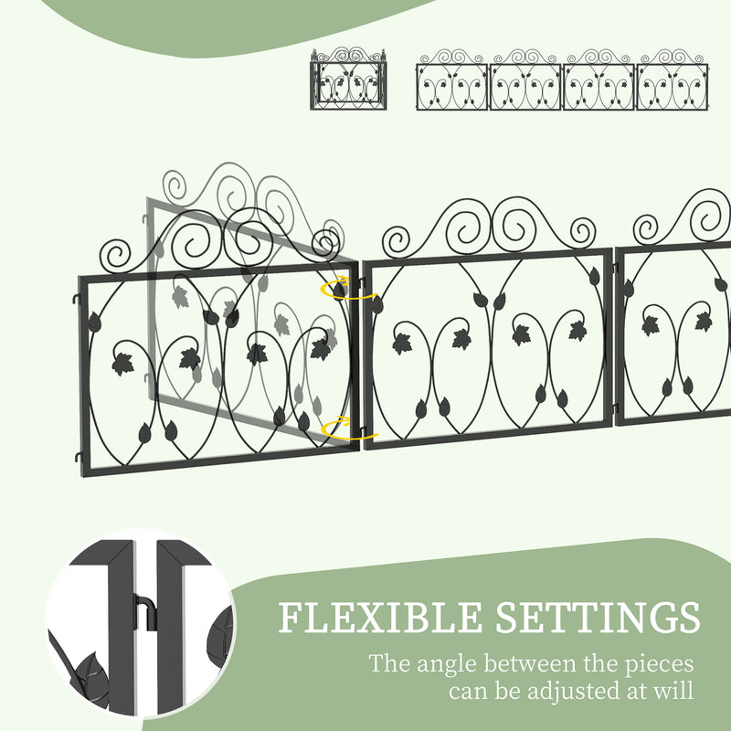 4 Pack Garden Fence, Metal Wire Fencing Border, Scroll Flower Edging Animal Barrier for Landscape, Garden, Black