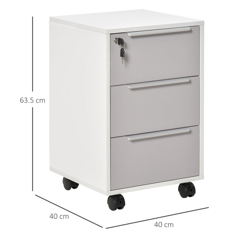 3-Drawer Locking File Cabinet Mobile Chest of Drawers Side Table on Wheels for Home Office, Bedroom and Living room