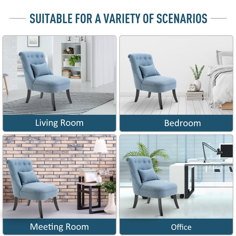 Fabric Single Sofa Dining Chair Tub Chair Upholstered W/ Pillow Solid Wood Leg Home Living Room Furniture Set of 2 Blue