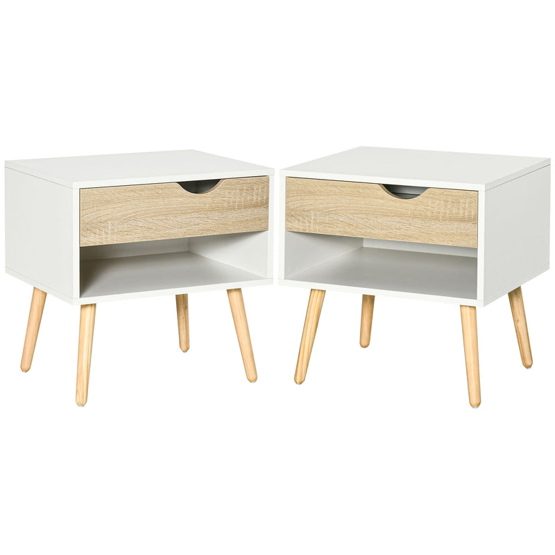 Bedside Table with Drawer and Shelf, Modern Nightstand, End Table for Bedroom, Living Room, Set of 2