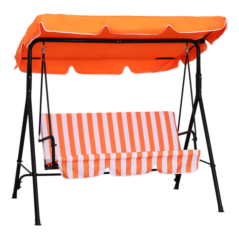 3 Seater Canopy Swing Chair Garden Rocking Bench Heavy Duty Patio Metal Seat w/ Top Roof - Orange