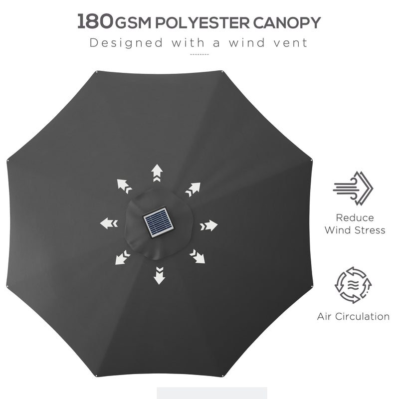LED Patio Umbrella, Lighted Deck Umbrella with 4 Lighting Modes, Solar & USB Charging, Charcoal Grey