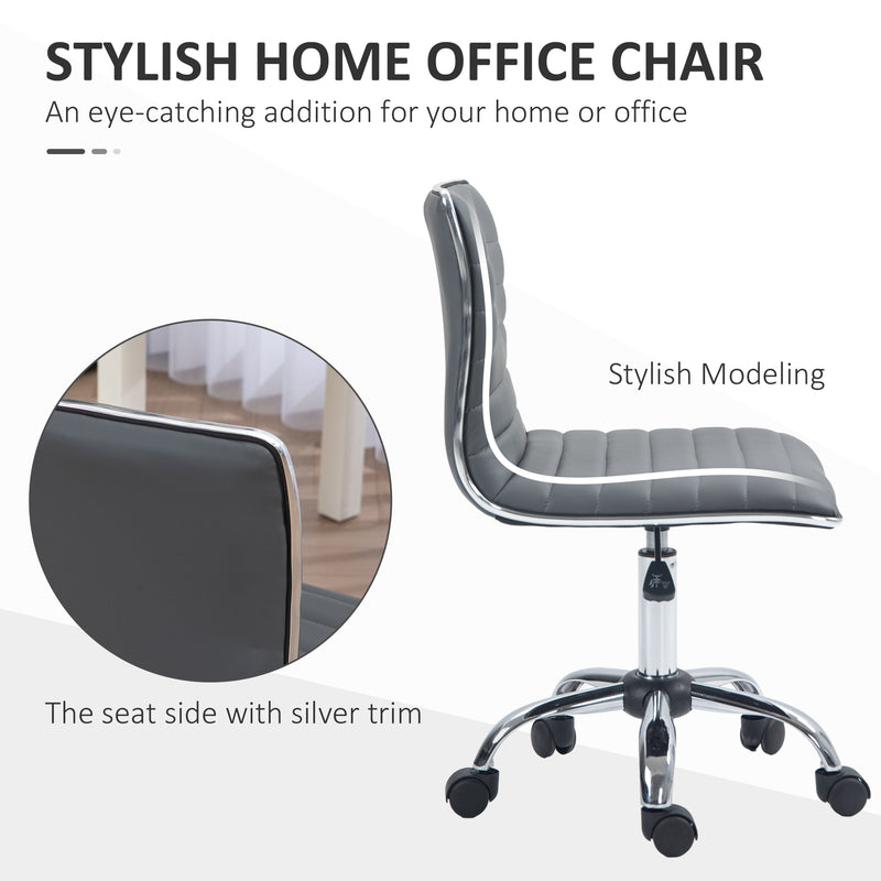 Adjustable Swivel Office Chair with Armless Mid-Back in PU Leather and Chrome Base - Dark Grey