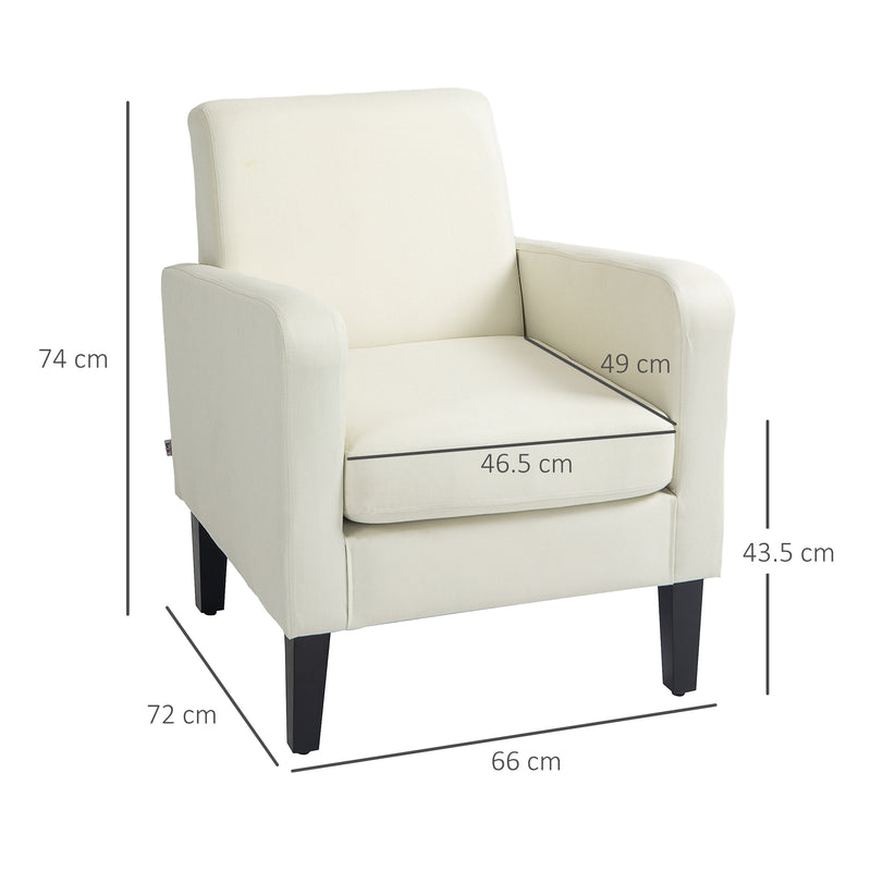 Modern Accent Chair, Occasional Chair with Rubber Wood Legs for Living Room, Bedroom, Cream White